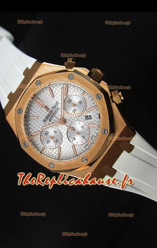 Montre chronographe Royal Oak d'Audemars Piguet en or jaune avec cadran blanc poli