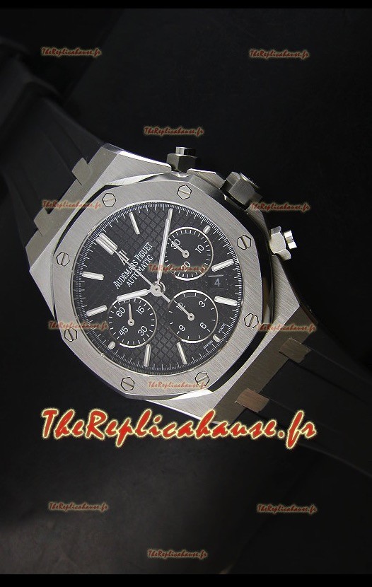 Montre chronographe Royal Oak d'Audemars Piguet avec boîtier en acier inoxydable et cadran noir