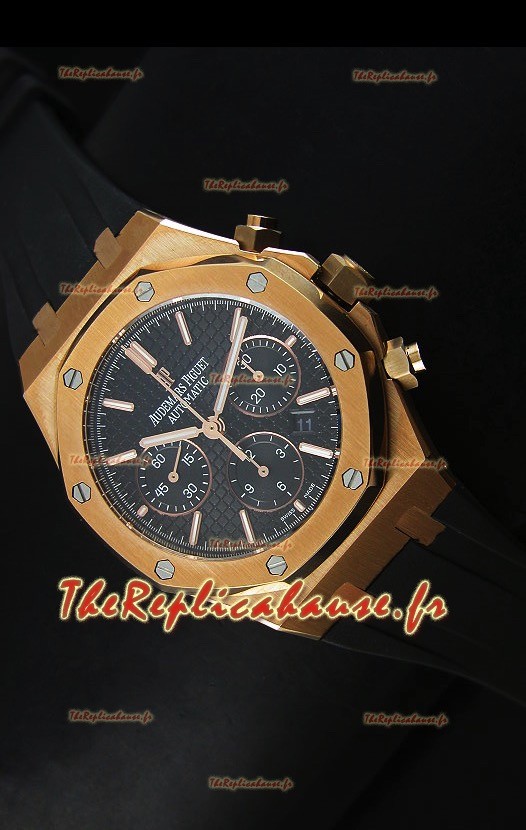 Montre chronographe Royal Oak d'Audemars Piguet en or jaune avec cadran noir