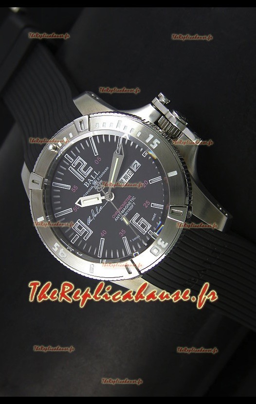 Ball Hydrocarbone Spacemaster avec bracelet en caoutchouc avec date du jour automatique sur cadran noir - mouvement Citizen original 