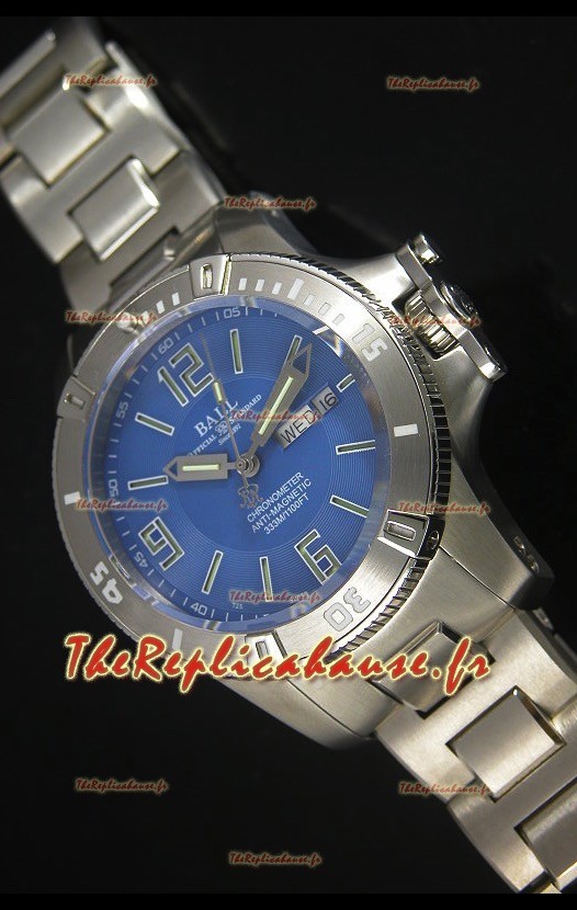 Réplique de montre automatique Ball Hydrocarbone Spacemaster sur cadran bleu avec date du jour - mouvement Citizen original 