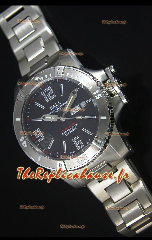 Réplique de montre automatique Ball Hydrocarbone Spacemaster sur cadran noir avec date du jour - mouvement Citizen original 