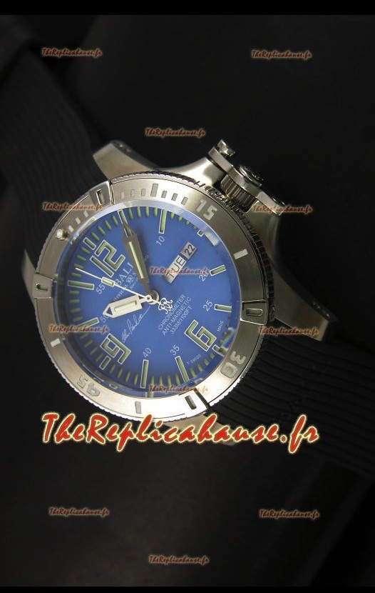 Ball Hydrocarbone Spacemaster avec bracelet en caoutchouc avec date du jour automatique sur cadran bleu - mouvement Citizen original 