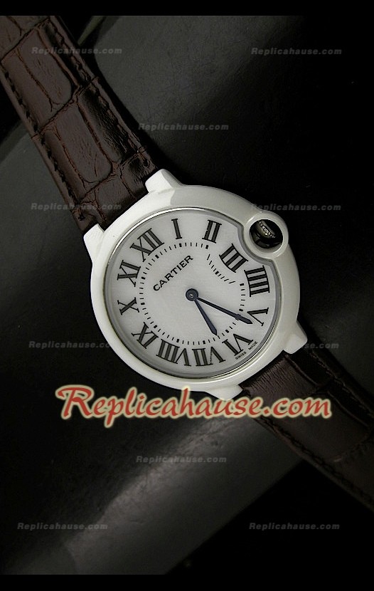 Femmes Ballon De Cartier Montre Réplique avec Boîtier Blanc - 28 mm