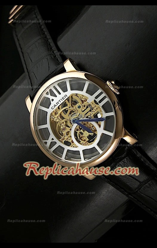 Mens Ronde De Cartier Montre Réplique avec Boîtier en Or - 43 mm