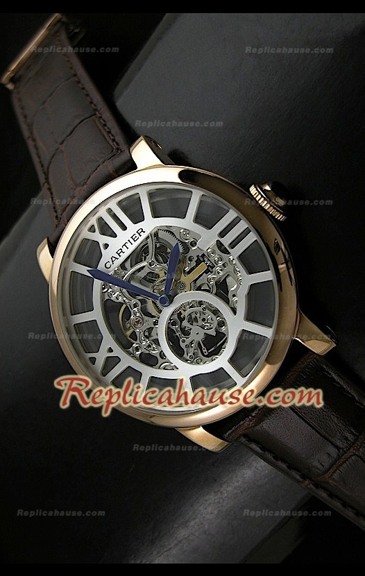 Mens Ronde De Cartier Montre Réplique avec Boîtier en Or - 43 mm