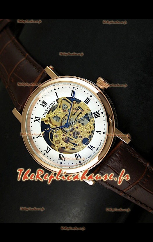 Montre Automatique Japonaise Breguet Classique avec Cadran Ajouré Doré - Chiffres des Heures Romains