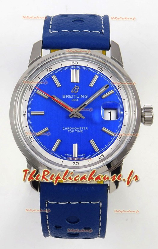 Montre Top Time B31 38 mm, cadran bleu, trotteuse rouge, réplique parfaite