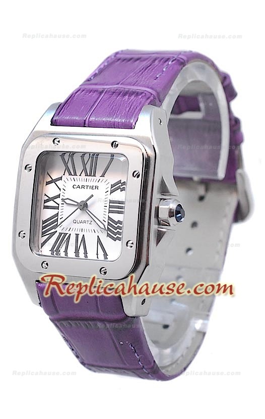 Cartier Santos 100 Femme Montre De Replique en Purple Sangle