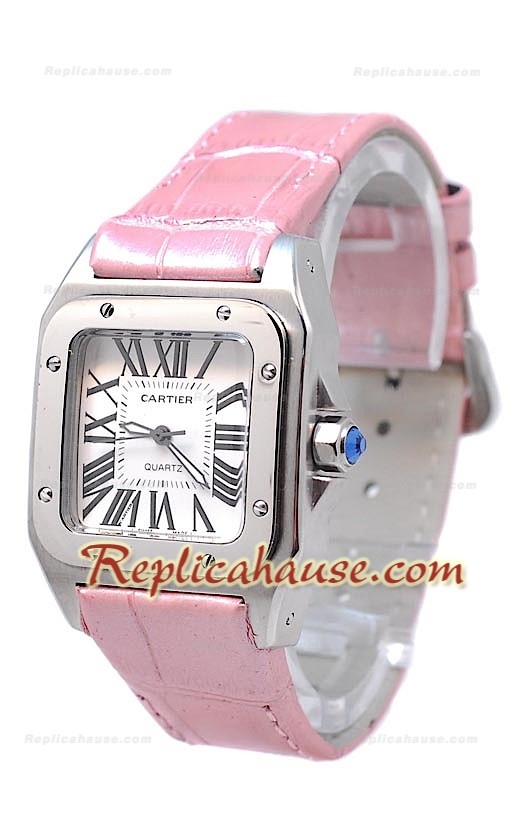 Cartier Santos 100 Femme Montre De Replique en Light Pink Sangle