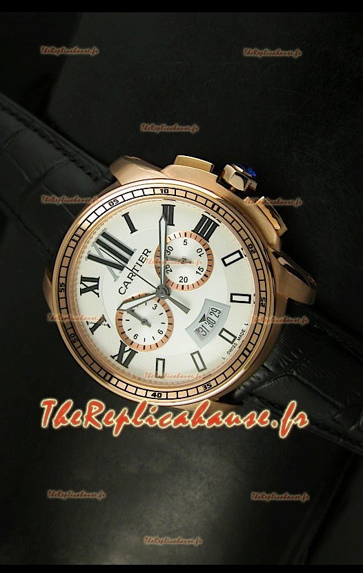 Calibre de Cartier Reproduction Montre Chronographe Japonaise en Or Rose 
