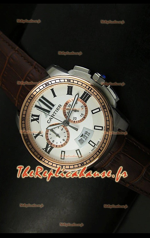 Calibre de Cartier Reproduction Montre Chronographe Japonaise en Deux Teintes