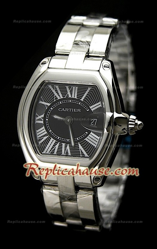 Cartier Roadster Femmes Swiss Montre - Mirror Replica 1:1 avec Cadran Noir