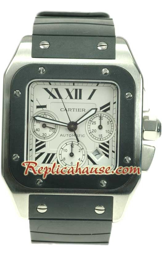 Cartier Santos 100 Suisse Chronograph Montre - Rubber Strap