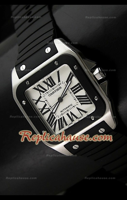 Cartier Santos 100 Swiss Replica Montre – 39 mm avec Bracelet Noir