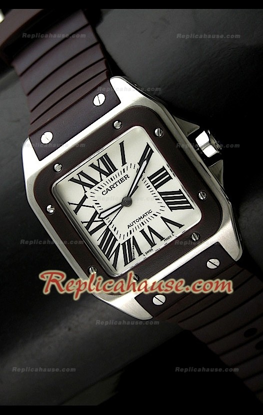 Cartier Santos 100 Swiss Replica Montre – 39 mm avec Bracelet Marron