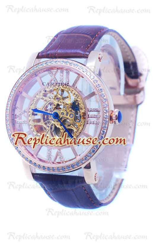 Cartier De Rotonde Skeleton Rose Gold Montre Diamond Bezel 