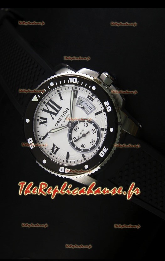 Montre Calibre de Cartier avec boîtier en acier et cadran blanc 42mm - Réplique de montre miroir 1:1