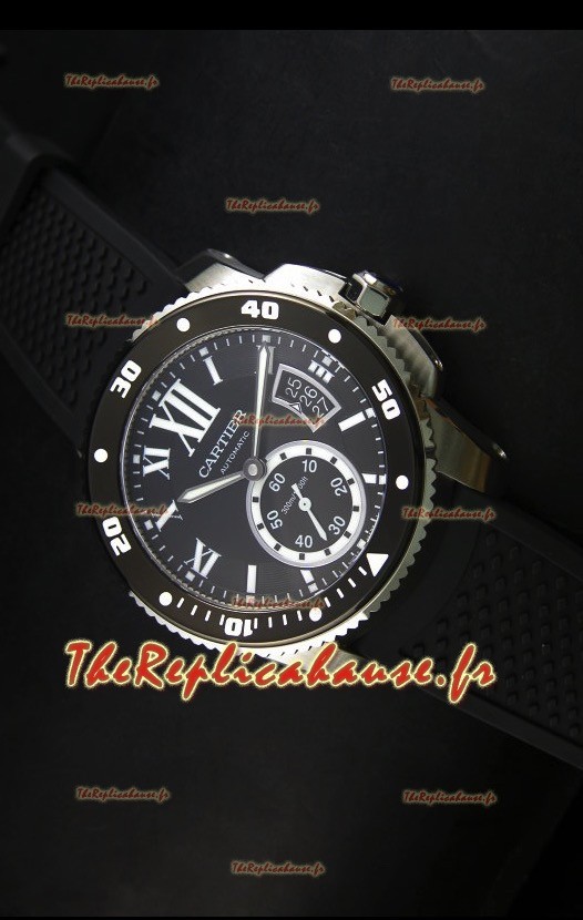 Montre Calibre de Cartier avec boîtier en acier et cadran noir 42mm - Réplique de montre miroir 1:1