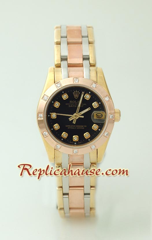 Rolex Replique DateJust - Three Tone Mid-Sized Montre
