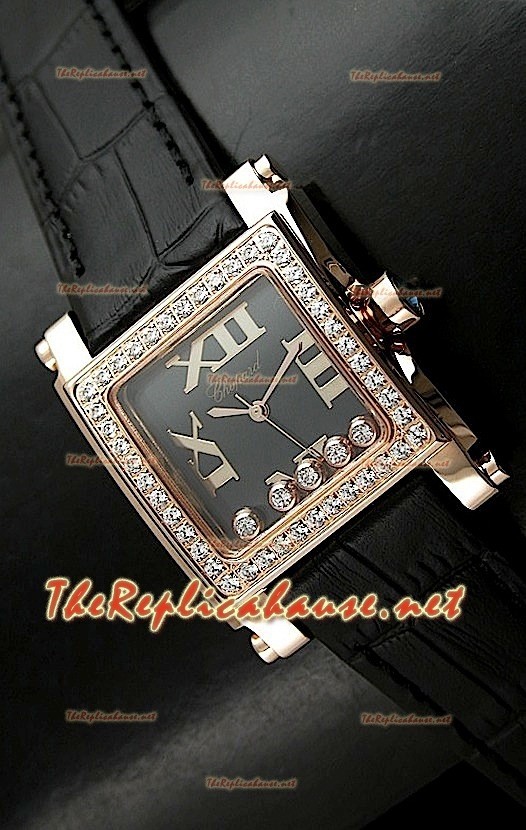 Chopard Happy Sport Femme Montre en Jaune Or and Noir Sangle