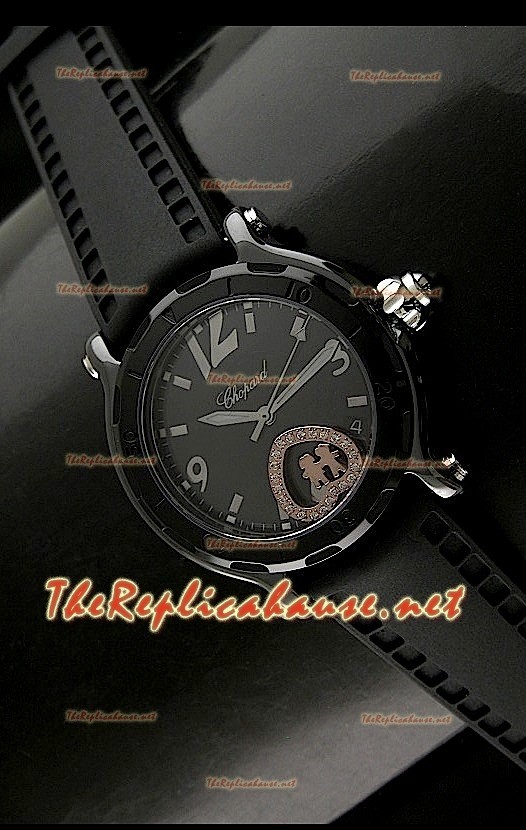 Chopard Femme Happy Montre avec Floateng Heart Diamants en Noir