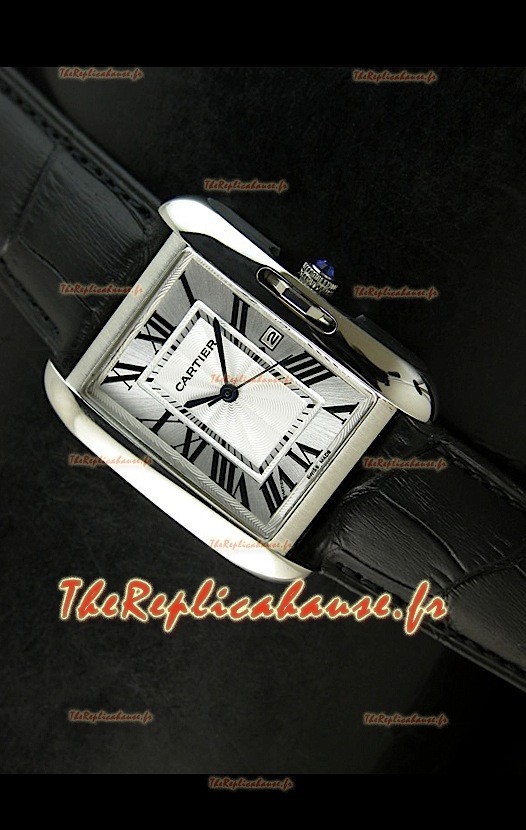 Cartier Tank Reproduction Montre Pour Femmes avec Boitier en Acier/Bracelet Noir