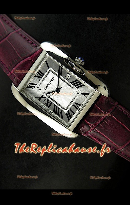 Cartier Tank Reproduction Montre Pour Femmes avec Boitier en Acier/Bracelet Bordeaux