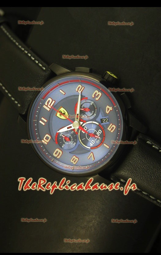 Montre chronographe Scuderia Ferrari Heritage avec cadran bleu et boîtier en acier noir