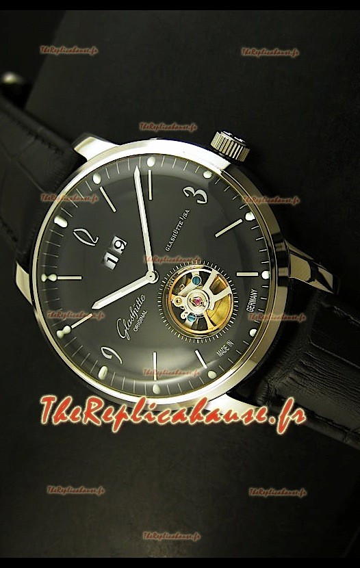 Glashuette Tourbillon Reproduction Montre Japonaise avec Cadran Noir