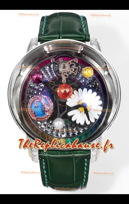 Montre Jacob & CO Astronomia G-Dragon, boîtier en acier, bracelet vert, tourbillon, réplique suisse