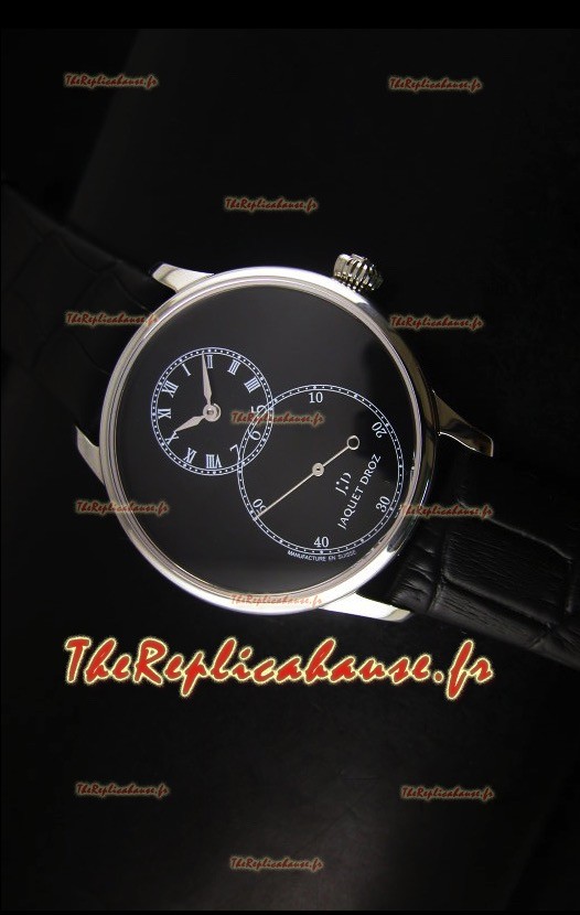Montre avec boitier en acier inoxydable et émail noir Jaquet Droz Grande Seconde avec cadran noir