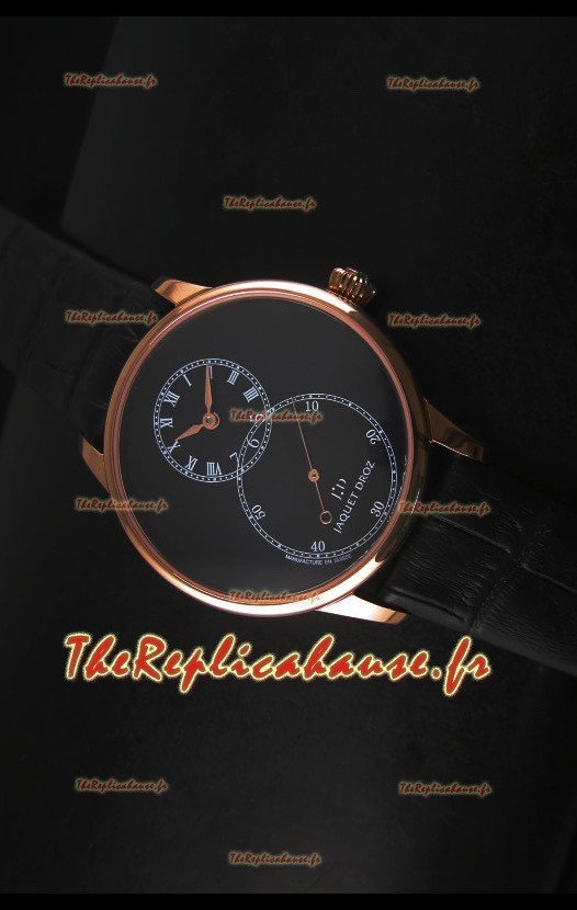 Montre avec boitier en or rose et émail noir Jaquet Droz Grande Seconde avec cadran noir