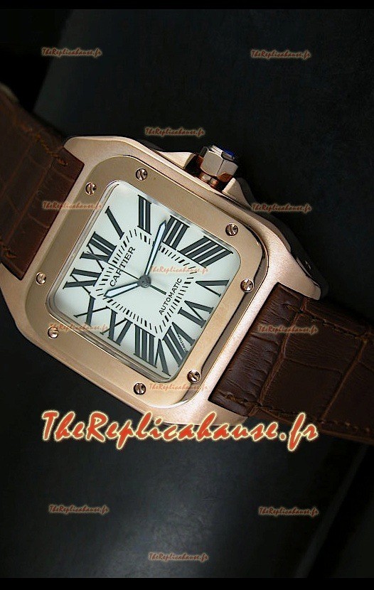 Cartier Santos 100 1:1 Réplique de montre miroir or rose 42mm