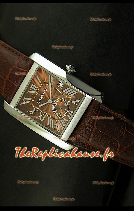 Réplique de montre Cartier Tank anglaise japonaise de 34mm - Cadran marron boîtier acier