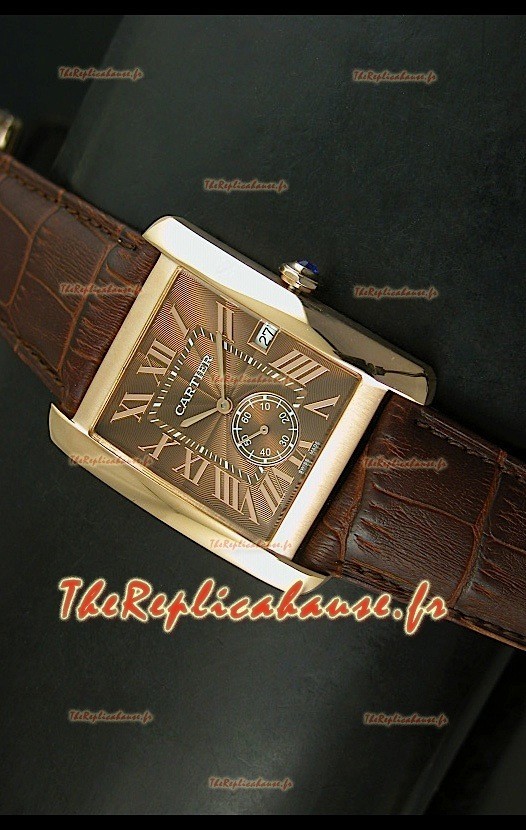 Réplique de montre Cartier Tank anglaise japonaise de 34mm - Cadran marron or rose