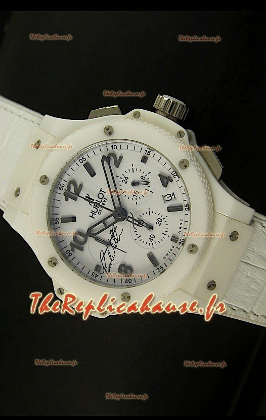 Montre avec boîtier blanc en céramique Hublot Big Bang avec mouvement Quartz
