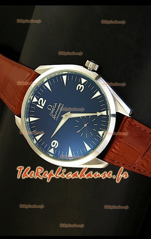 Réplique de montre japonaise Omega Seamaster Railmaster avec bracelet en cuir brun