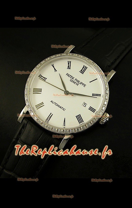 Réplique de montre suisse Patek Philippe Calatrava 5120 avec revêtement acier - Heures en chiffres romains