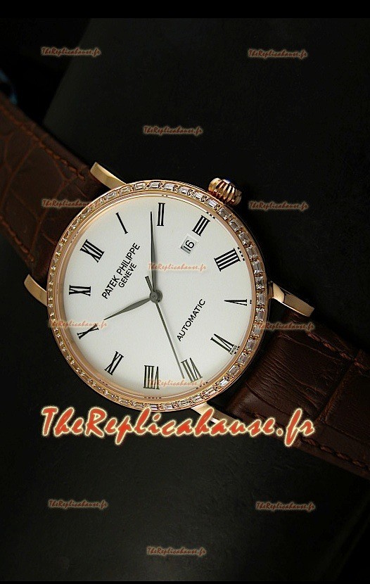 Réplique de montre suisse Patek Philippe Calatrava 5120 avec revêtement or rose - Heures en chiffres romains