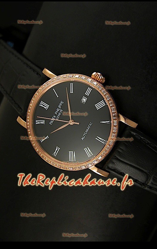 Réplique de montre suisse Patek Philippe Calatrava 5298 avec revêtement or rose - Heures en chiffres romains