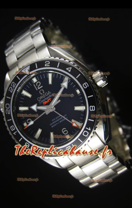 Réplique de montre suisse noire Omega Planet Ocean GMT - Édition miroir Ultimate 1:1