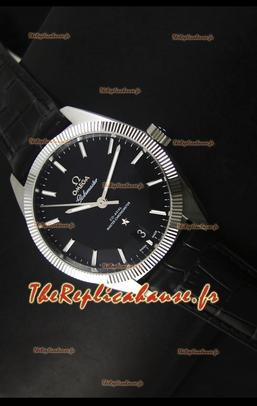 Montre suisse coaxiale Omega Globemaster avec cadran noir en acier inoxydable - Réplique de montre miroir 1:1