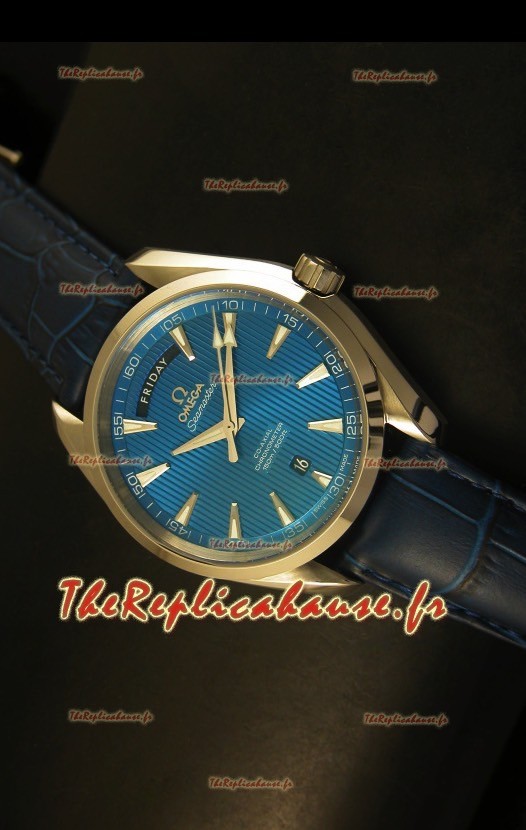 Montre suisse en cuir coaxiale Omega Seamaster Aqua Terra avec date et jour