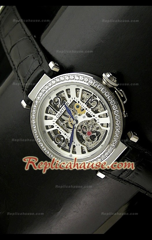 Cartier Pasha Skeleton Montre Femmes de Cadran avec Bracelet Noir
