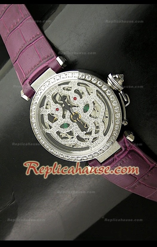 Cartier Pasha Skeleton Montre Femmes de Cadran avec Bracelet Rose Foncé 
