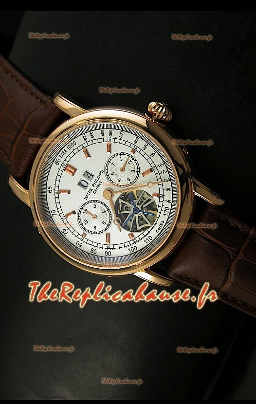Patek Philippe Complications Tourbillon Reproduction Montre Japonaise en Or Rose