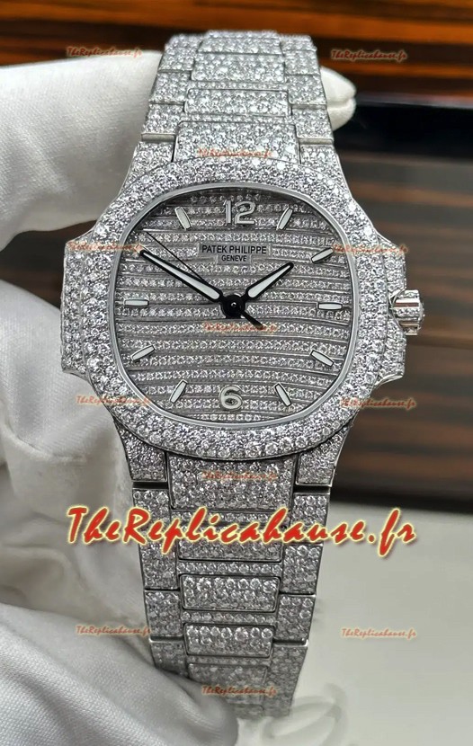 Patek Philippe Nautilus 7118/1450G-001 Boîtier et cadran en moissanite personnalisés de 35 mm