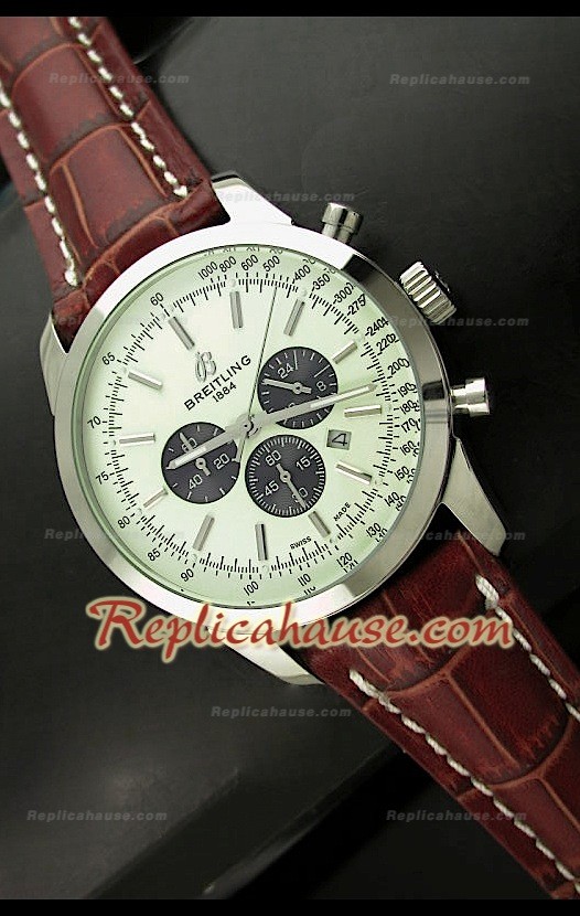 Breitling Transocean Japanese Quartz Montre avec Cadran Blanc