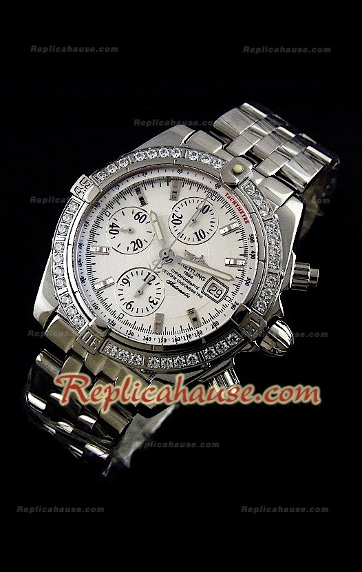 Breitling Chronomat Evolution Swiss Replica Montre avec Lunette de Diamants
